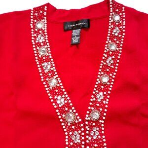 Cable & Gage Cardigan Women L Pearl's Rhinestone Embellished Raspberry
